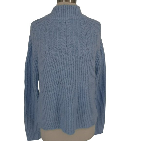 FRNCH Bow Back Cableknit Long Sleeve Chunky Sweater Sky Blue NWT - Picture 8 of 13